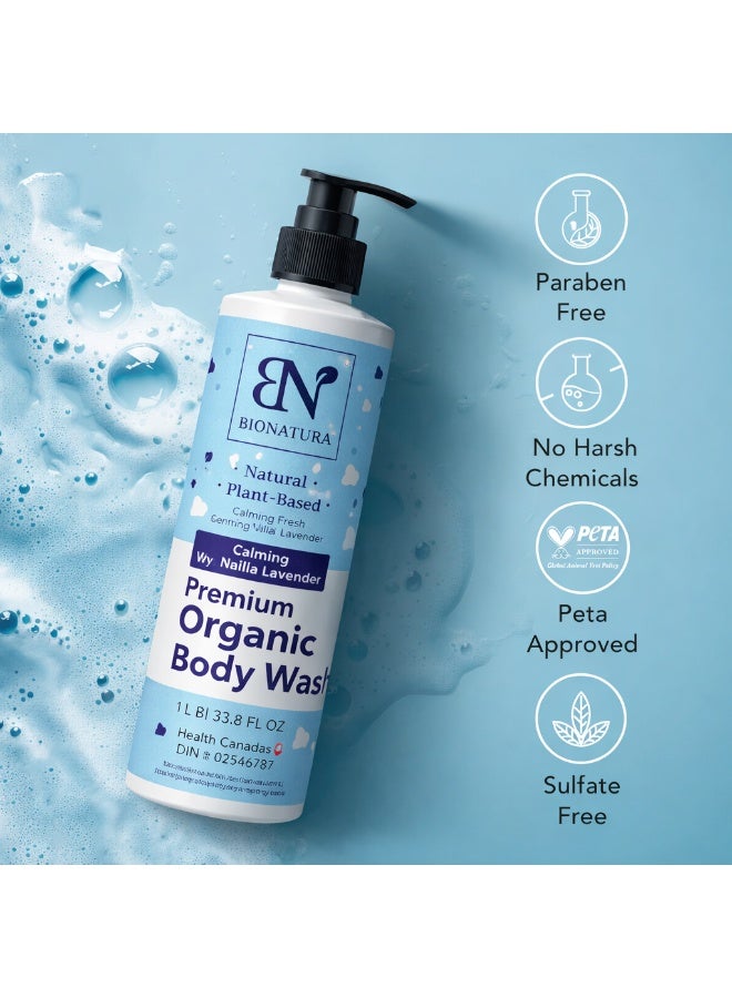 BIONATURA Premium Organic Body Wash 1000ml – Plant-Based Cleanser with Coconut & Olive Oils, Sulfate & Paraben Free, Vanilla Lavender Scent, Gentle Hydrating Body Wash for Sensitive Skin - Image 2